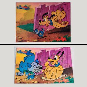 Vintage Disney Lenticular Postcard Pluto Cat Surprise TOPPAN TOP STEREO 1970s